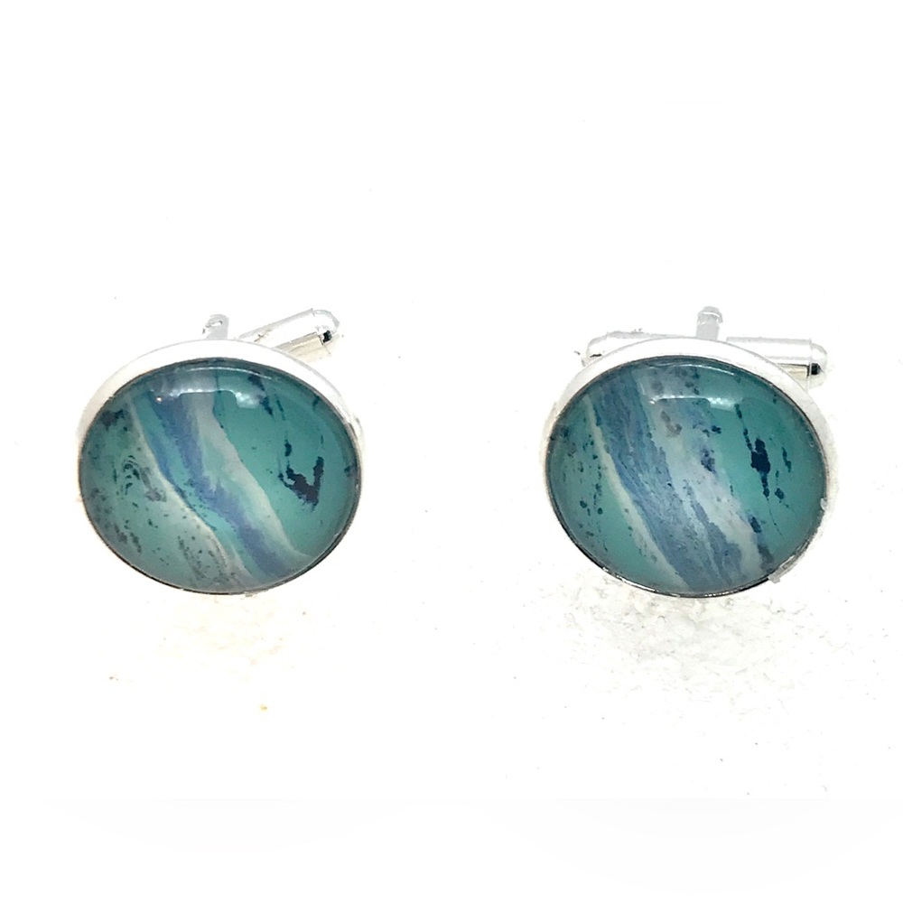 Cufflinks silver plated handcrafted glass